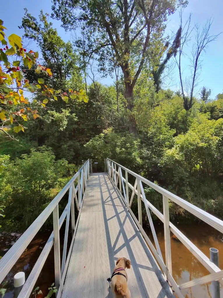 Bridge and wooded grounds at Apple Creek Campground