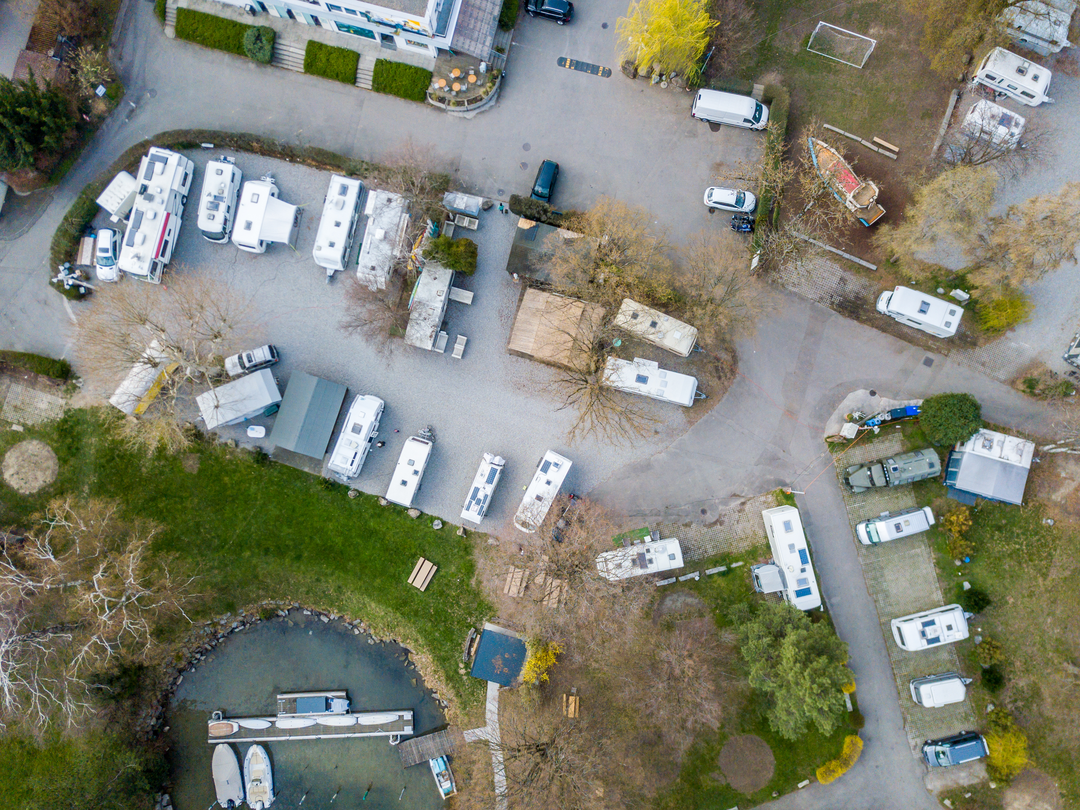 Aerial view of RV campsite